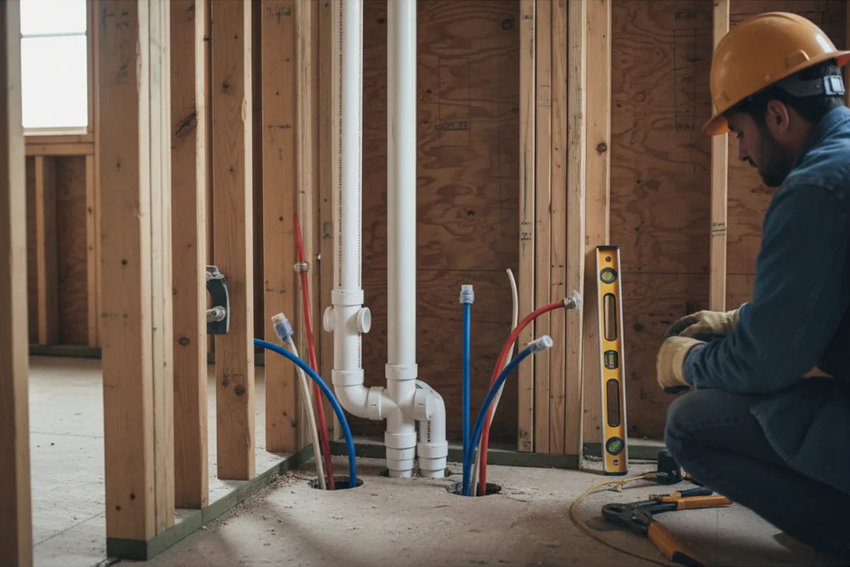 Drain and supply rough-in during Drain Cleaning in Brookeville